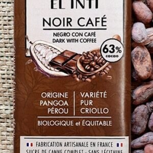 Tablette Bio Chocolat Noir 63 % Cacao au Café 4% - 100g